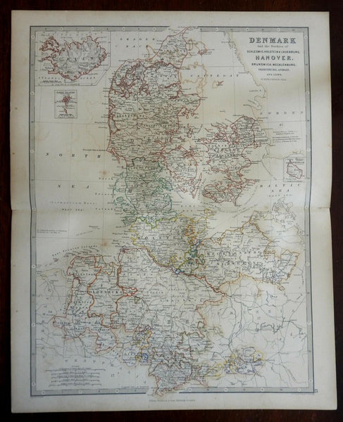 Kingdom of Denmark Schleswig-Holstein Mecklenburg Anhalt 1868 Johnston map