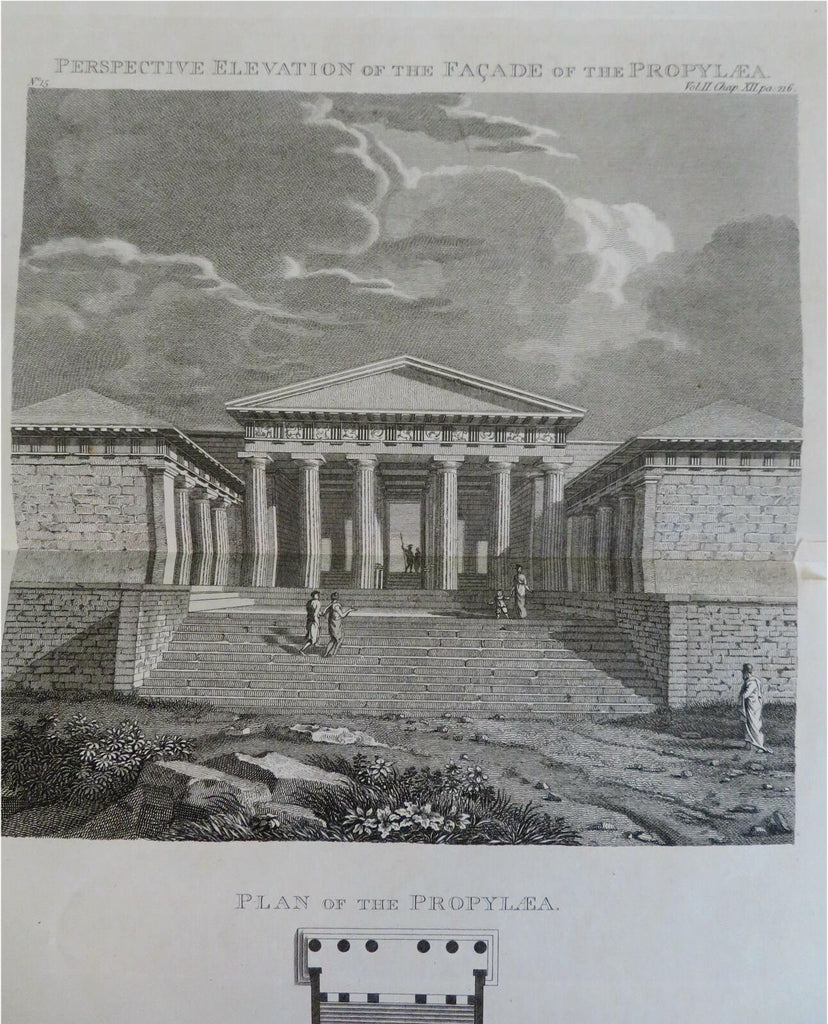 Athenian Propylaea Acropolis Monumental Gate 1805 plan & prospect view print