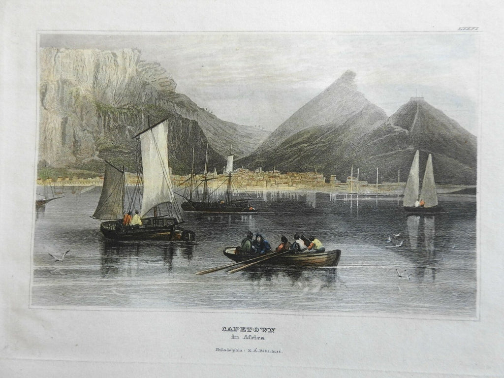 Cape Town South Africa Table Bay Harbor View 1840's lovely hand color print