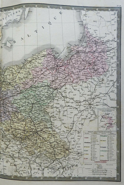 Kingdom of Prussia Posen Silesia c. 1830's Brue large detailed map han ...