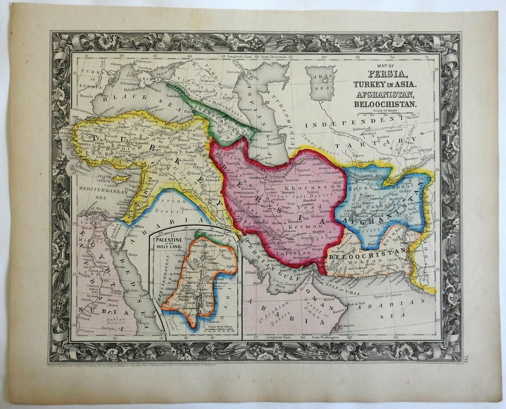 Middle East Ottoman Empire Persia Afghanistan Baluchistan 1860 Mitchell map
