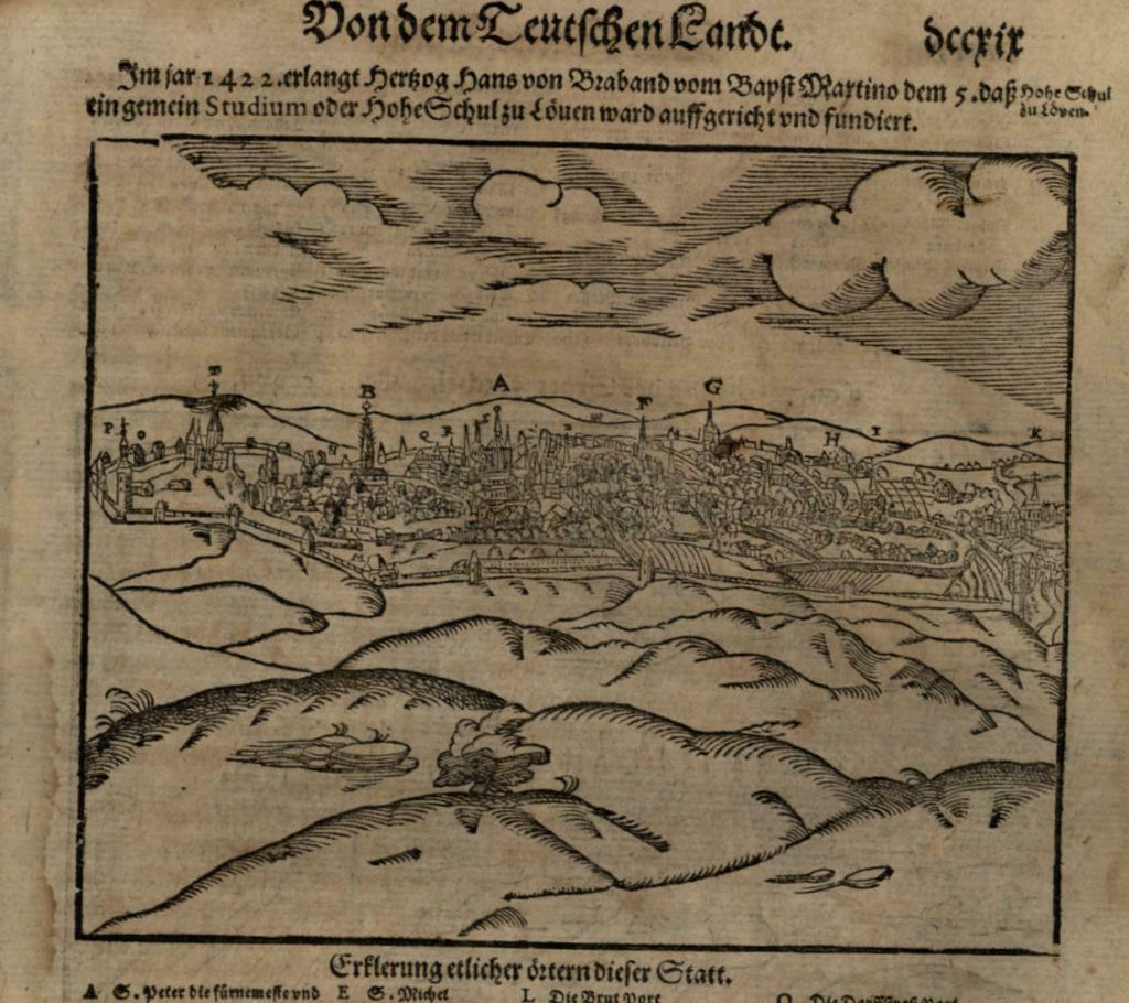 Brabant Mechelen prospect city view 1598 Munster Cosmography wood cut print