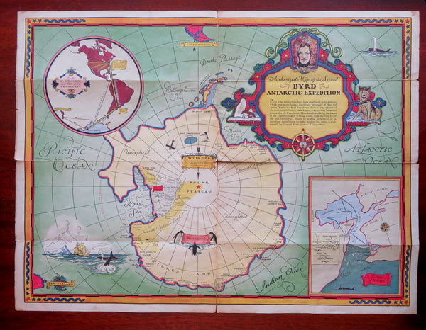 2nd Byrd Expedition Antarctica Polar Exploration Ross Sea 1934 large Promo map