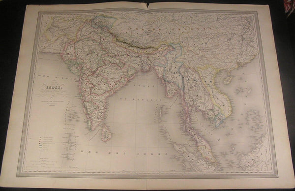 India Southeast Asia English Colonies c1865 Dufour huge fine color antique map