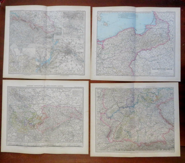 German Empire Prussia Bavaria Saxony 1888 Vogel LARGE detailed 4 sheet map