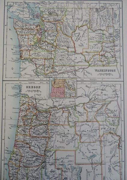 Washington & Oregon Pacific Northwest 1890 scarce folio Scribner-Black map