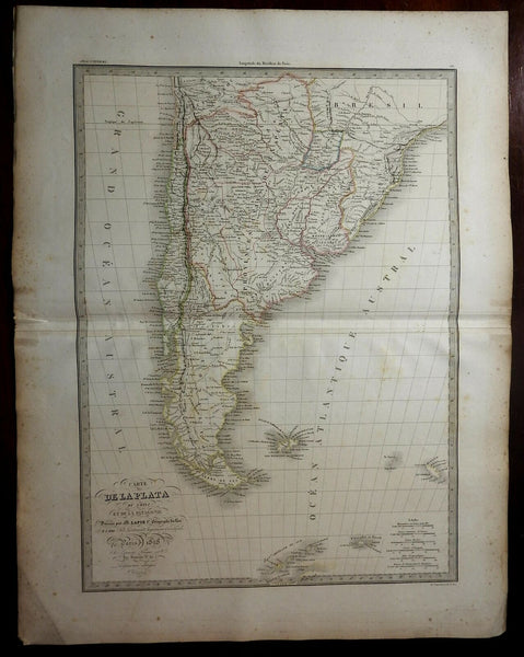 South America Patagonia Chile La Plata Uruguay 1828 Lapie large folio map