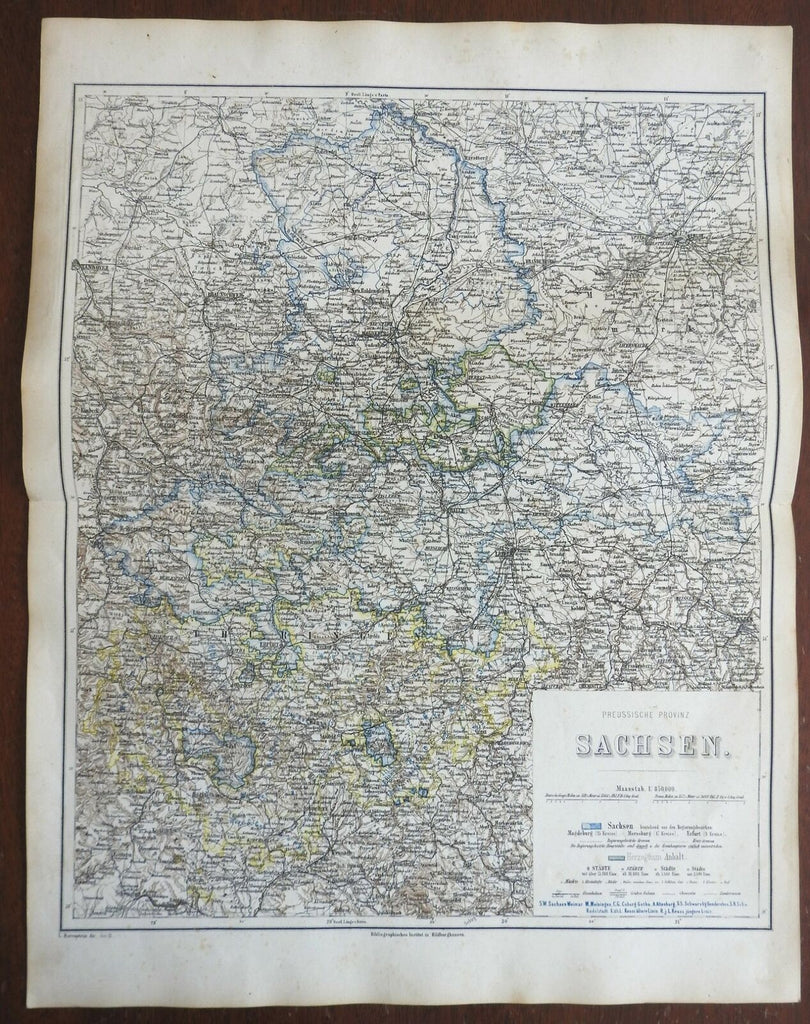 Saxony & Anhalt Kingdom of Prussia German Empire 1873 Ravenstein map