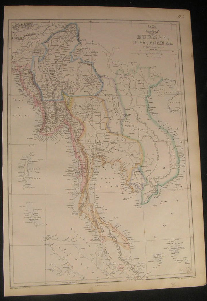 Burma Siam Anam SE Asia by Weller folio c.1863 scarce old vintage antique map