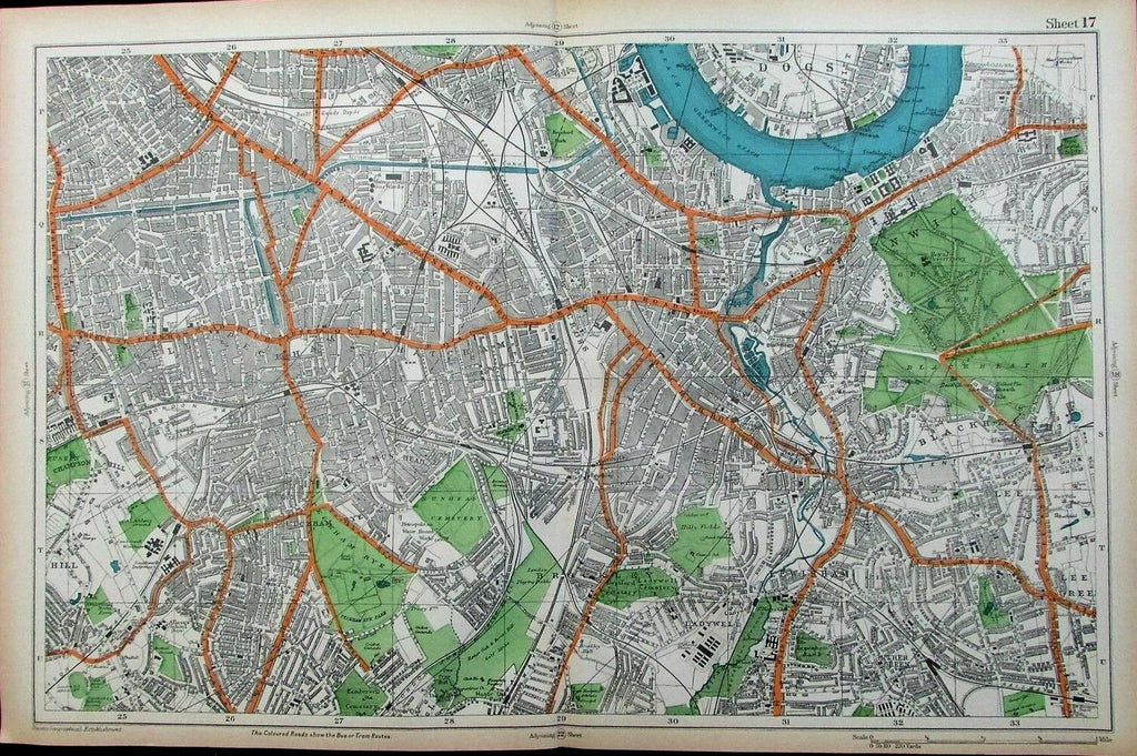 London Thames River Greenwich Observatory Park Brockley c.1911 old city plan map
