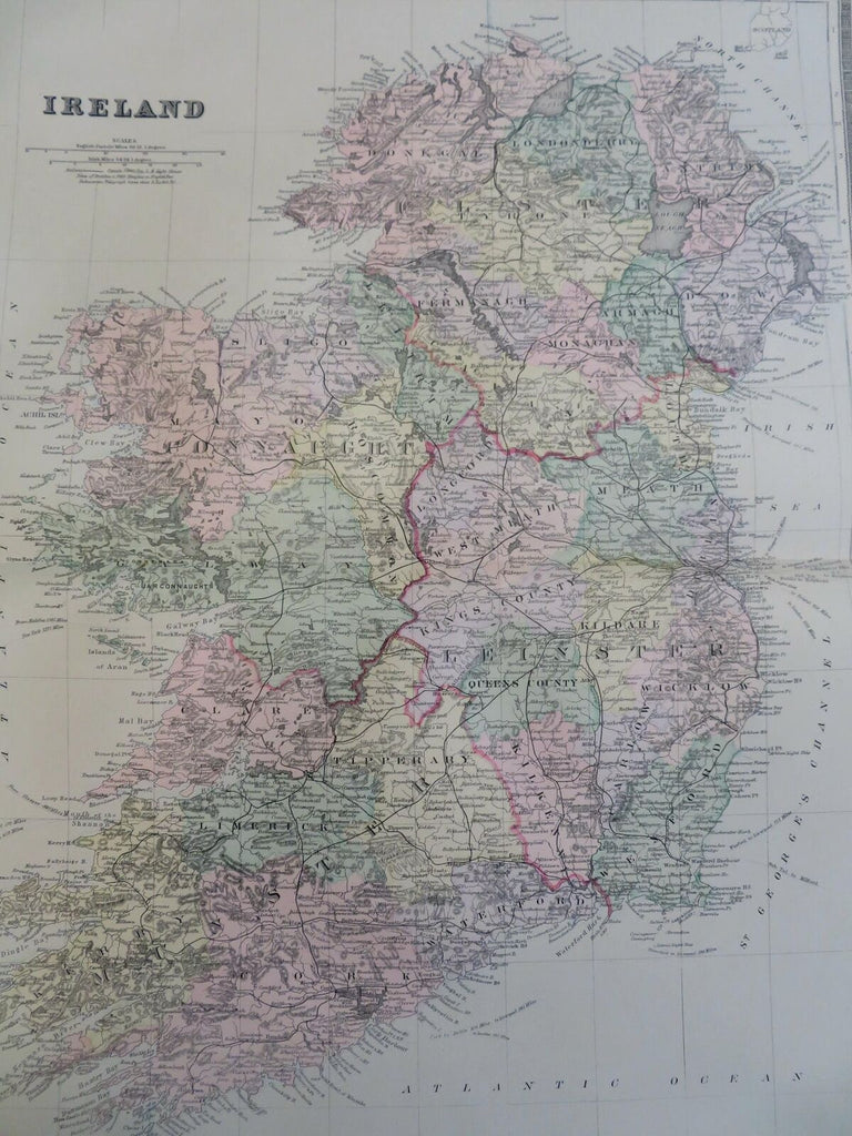 Ireland Dublin Derry Galway Cork 1889-93 Bradley folio hand color detail map