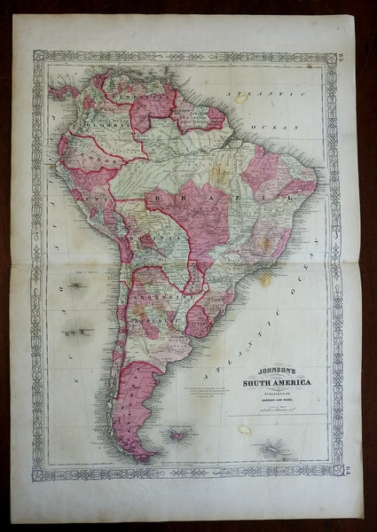 South America Venezuela Brazil Peru Chile 1864 Johnson & Ward civil war era map