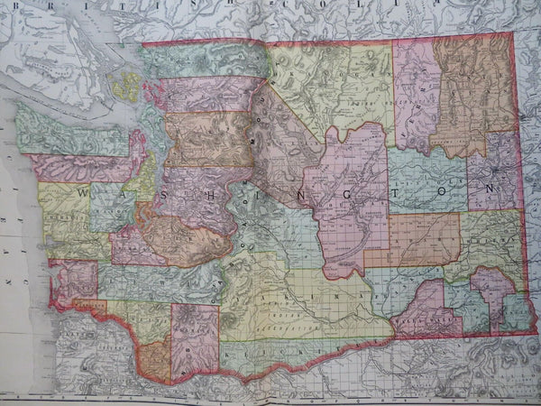 Washington Seattle Tacoma Walla Walla Olympia 1902 Rand McNally large map