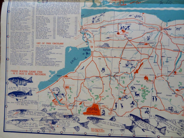 New York State Recreation Outdoors Camping Hiking 1948 cartoon pictorial map