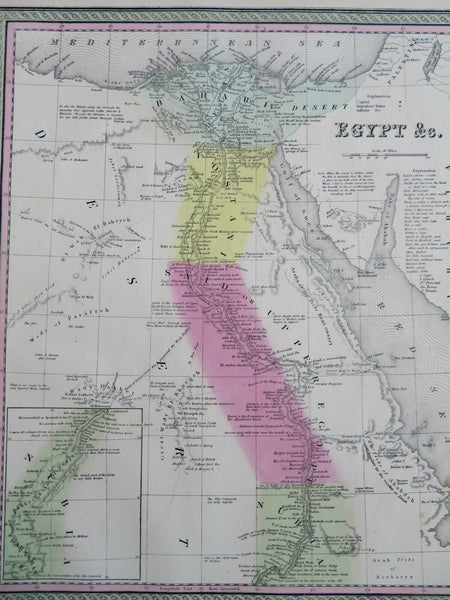 Upper & Lower Egypt Nile River Nubia Cairo c. 1850 Cowperthwait Mitchell map
