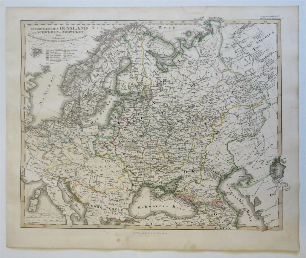 Russian Empire Scandinavia Sweden Norway Prussia 1855 fine detailed map