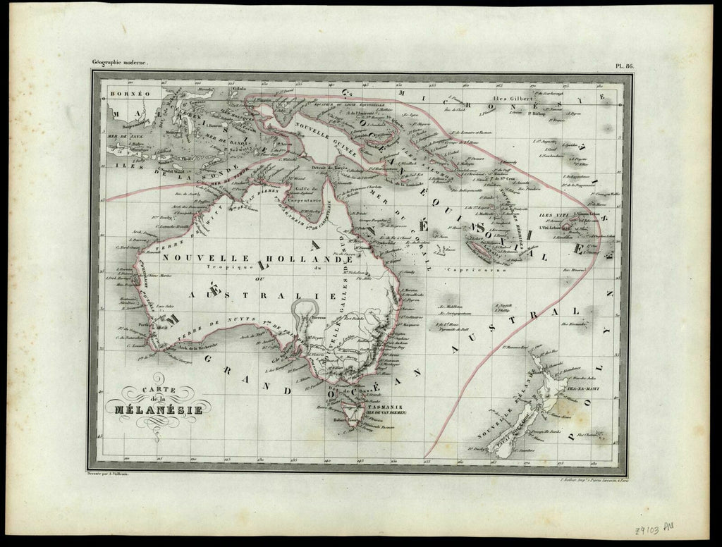 Australia with strong hooked Lake Torrens error shown c1860 Vuillemin scarce map