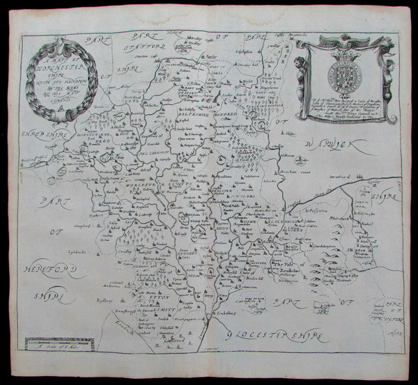 Worcestershire England Britain U.K. old cities towns 1673 Blome old antique map
