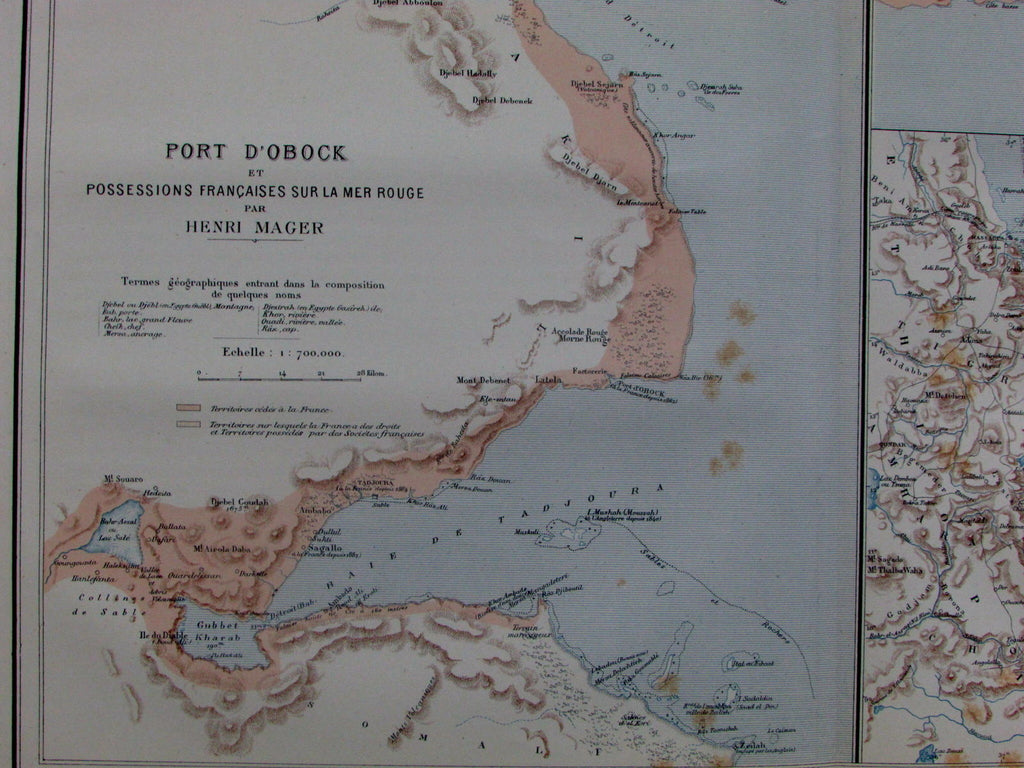 Port Obock Djibouti Red Sea Africa Eritrea French colonies France 1890's old map