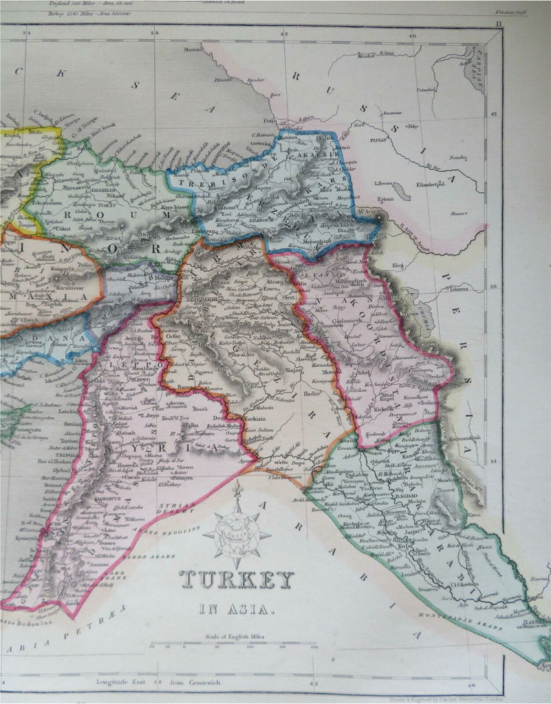 Ottoman Empire in Asia Syria Anatolia Cyprus c. 1850-8 Archer engraved map