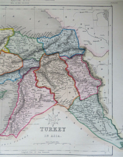 Ottoman Empire in Asia Syria Anatolia Cyprus c. 1850-8 Archer engraved map