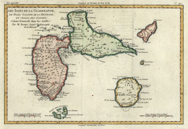 Guadeloupe Caribbean Island Marie Galante Antilles 1790 Bonne beautiful map