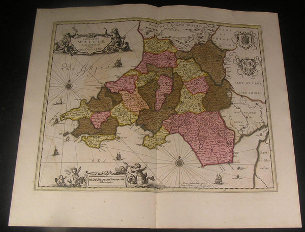 Southern Wales Swansea Bay Great Britain ca. 1700 Schenk & Valk fine color map
