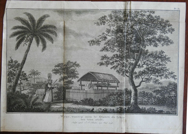 Tahiti Body on Display Native Priest Cadaver 1795 Captain Cook engraved print