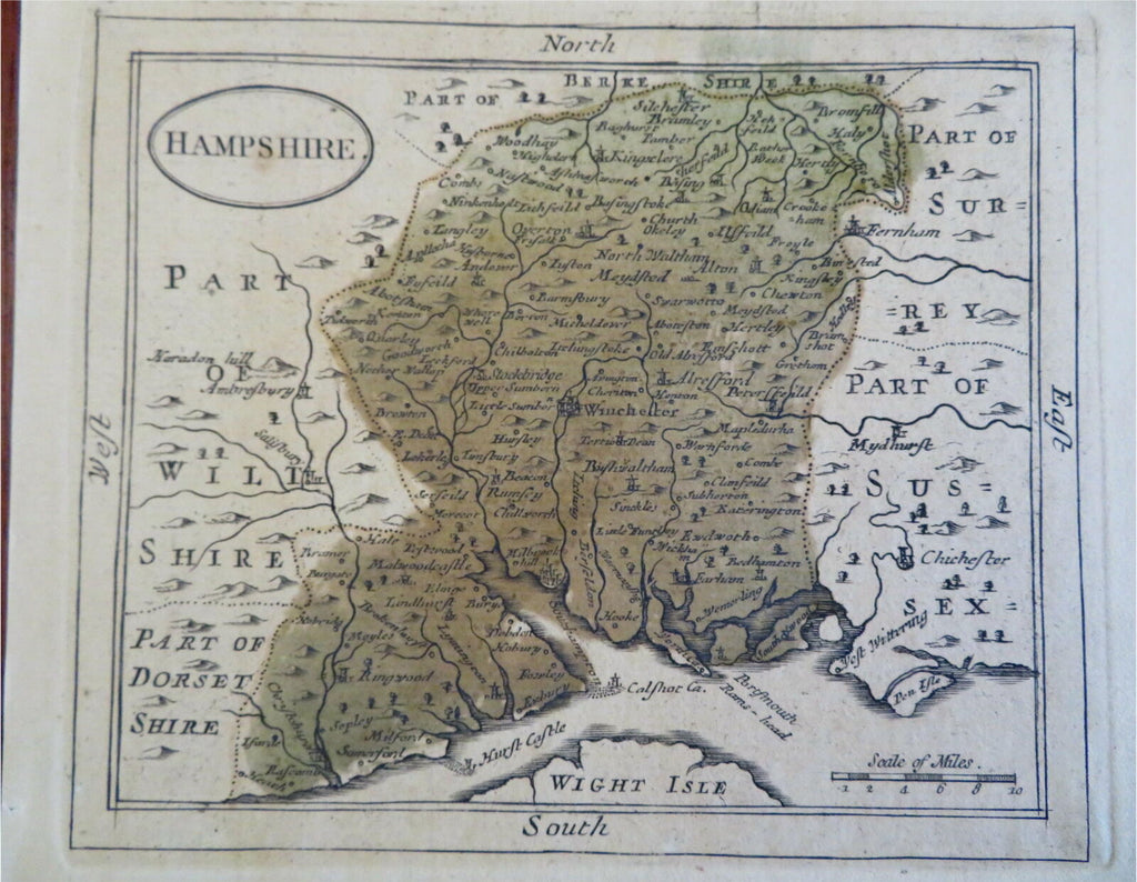 Hampshire English County Map Winchester c. 1785-90 small detailed engraved map