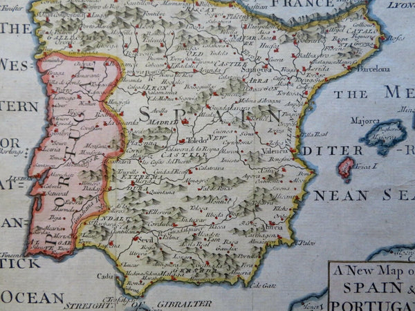 Spain & Portugal Iberia c. 1730 scarce little Gordon hand colored map