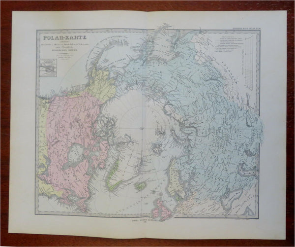 North Pole Greenland Russia Canada Alaska Svalbard 1879 Stieler detailed map