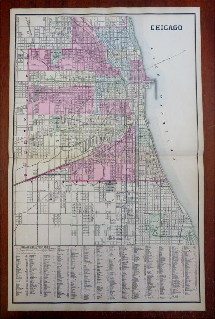 Chicago Illinois City Plan Lake Michigan c. 1882 Mitchell map