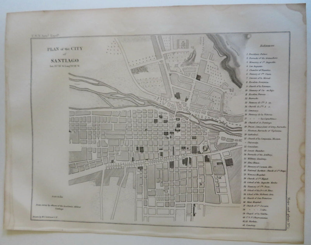 Santiago Chile Detailed City Plan 1855 Gritzner Santiago Military map