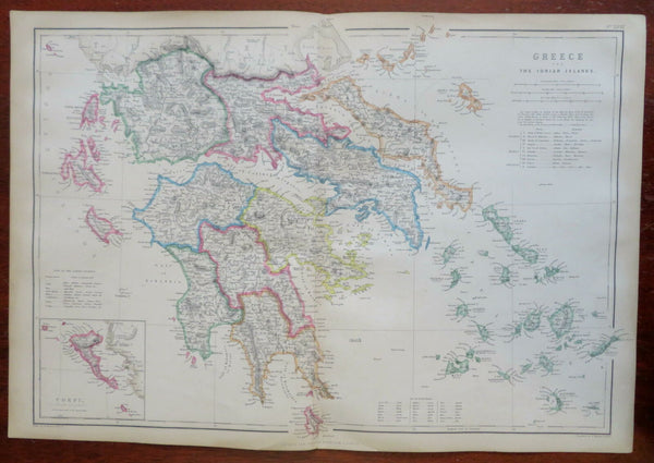 Kingdom of Greece Ionian Islands Corfu 1860 Weller & Bartholomew large color map