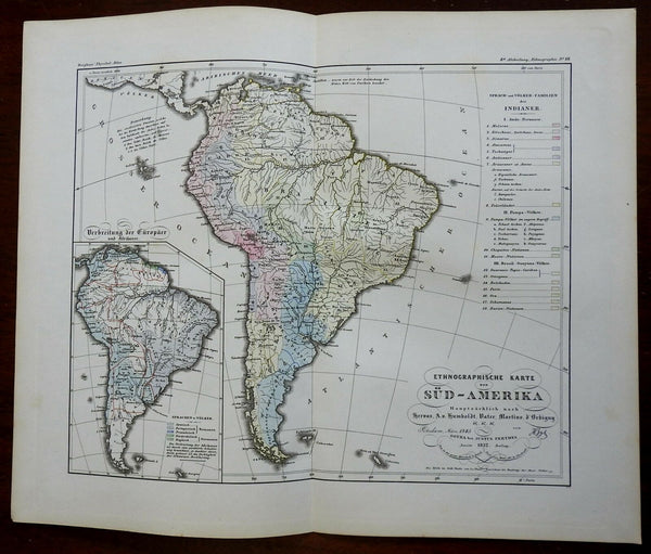 South American Indigenous Peoples & Europeans 1852 Berghaus ethnographic map