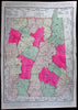 New Hampshire Vermont large scarce 1897 Walker map old hand color RR lines lists