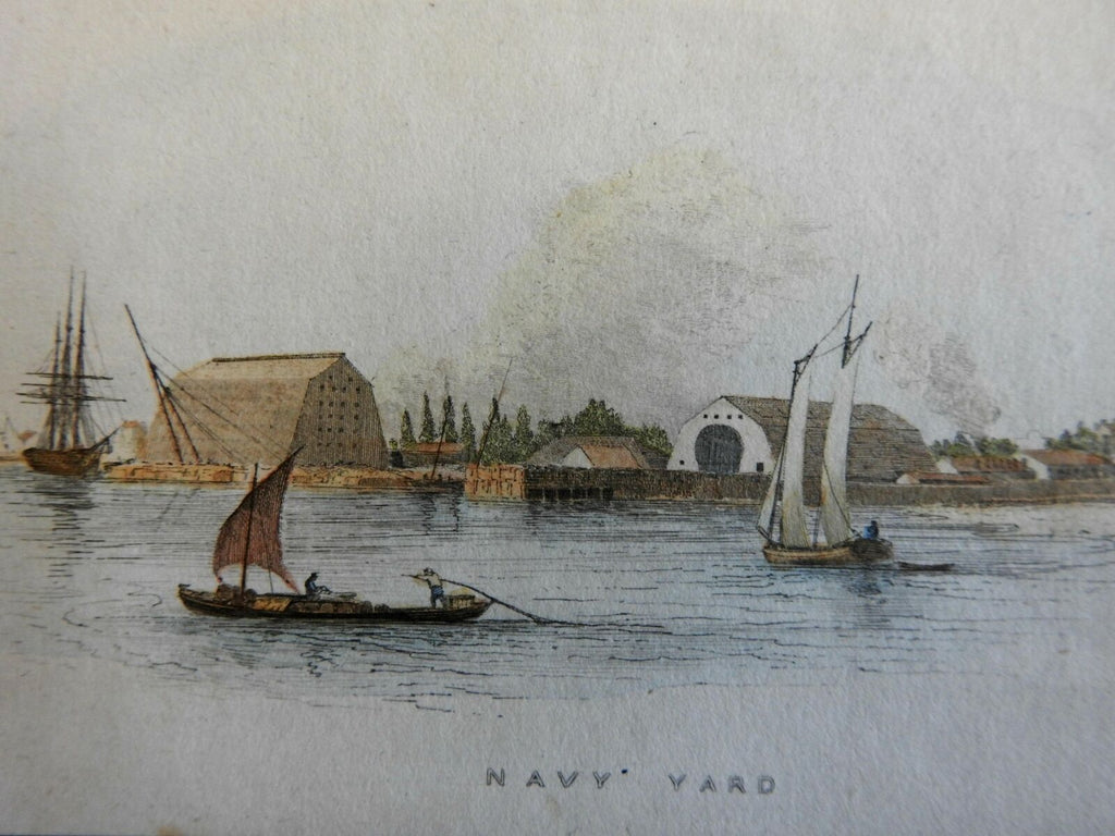 Washington D.C. Navy Yard Potomac River Warships 1845 Force city view old print
