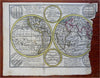 World Map in Double Hemispheres 18th Century De Lat engraved map
