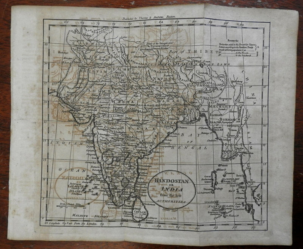Mughal Empire India Delhi Agra Calcutta 1796 Doolittle early American map