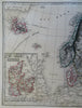 Scandinavia Sweden Denmark Norway Iceland North Sea 1860's Biller hand color map