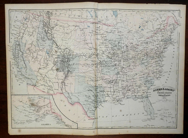 United States & Territories Alaska Dakota Oklahoma 1872 Asher & Adams map