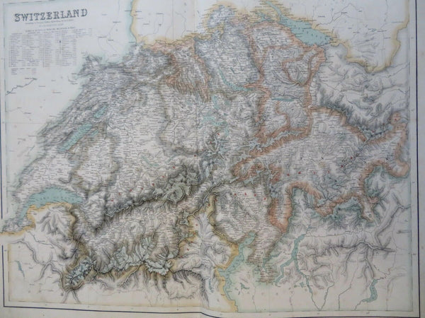 Switzerland w/ mountains named & heights c. 1855-60 Fullarton religious map
