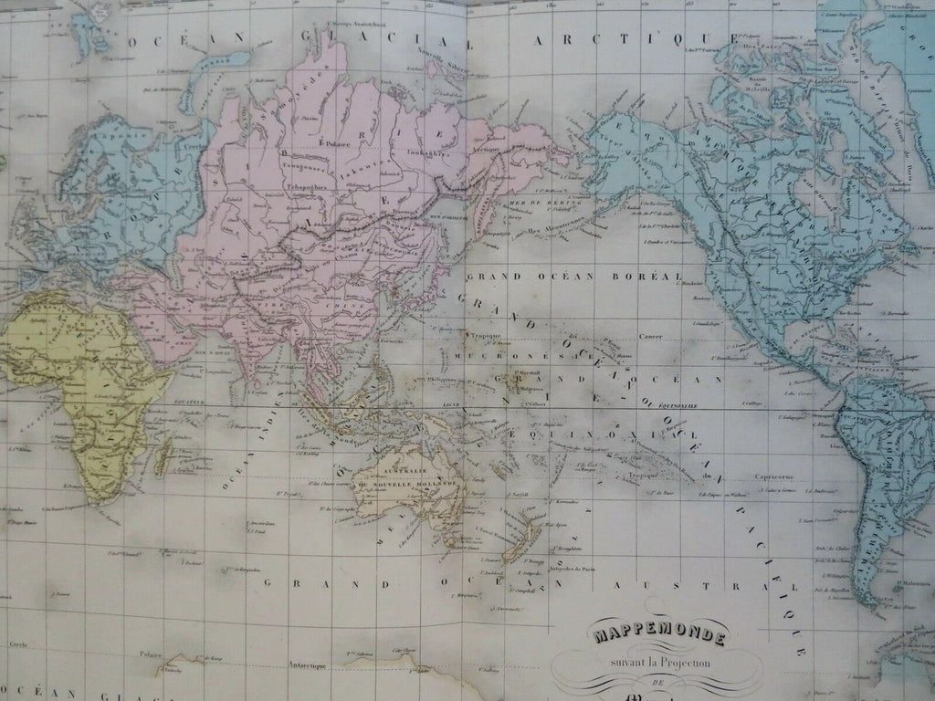 World Map on Mercator's Projection c. 1870 Jacobs large engraved map
