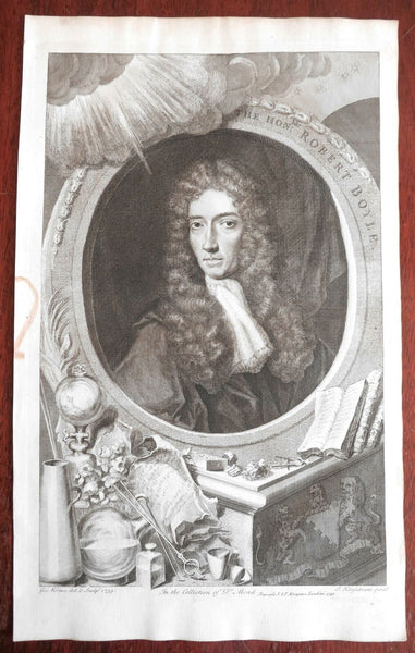 Robert Boyle Irish Chemist 1740 decorative large fine engraved portrait