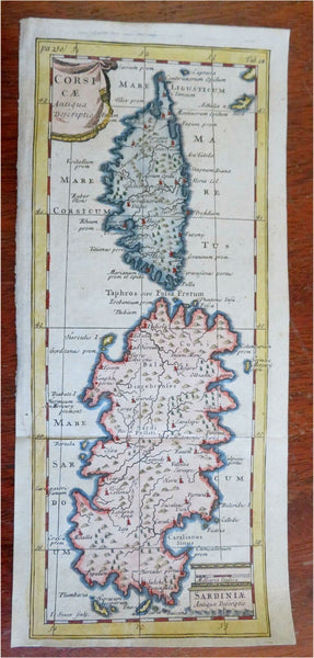 Roman Corsica & Sardinia Mediterranean Island 1711 Senex engraved hand color map