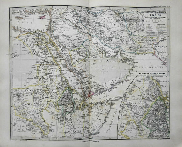 Arabian Peninsula East Africa Egypt Sudan Red Sea 1884 Stieler detailed map