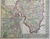 Illinois state map Chicago detailed city plan 1867 Mitchell nice state map