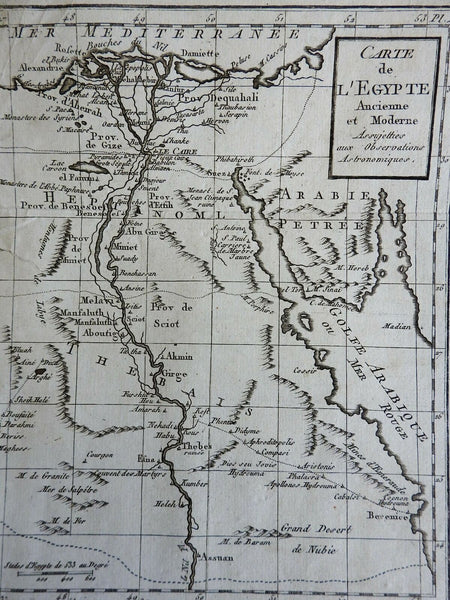 Egypt North Africa Upper & Lower Egypt Sudan Nile River Cairo c. 1780 map