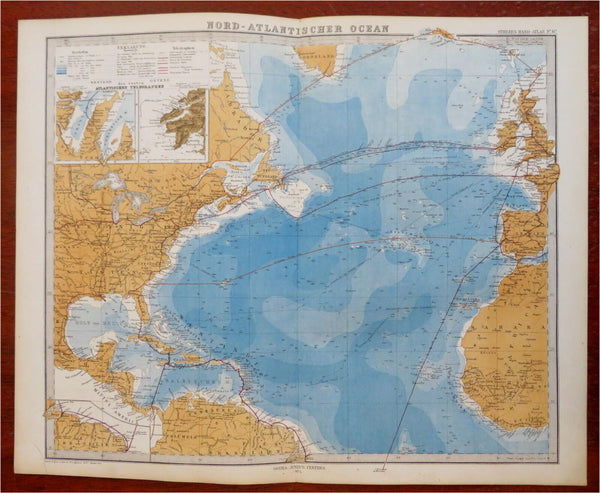 Atlantic Ocean Caribbean Sea Telegraph Lines Travel 1875 Berghaus detailed map