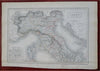 Northern Italy Milan Turin Genoa Venice Florence Rome 1844 Hall & Black map